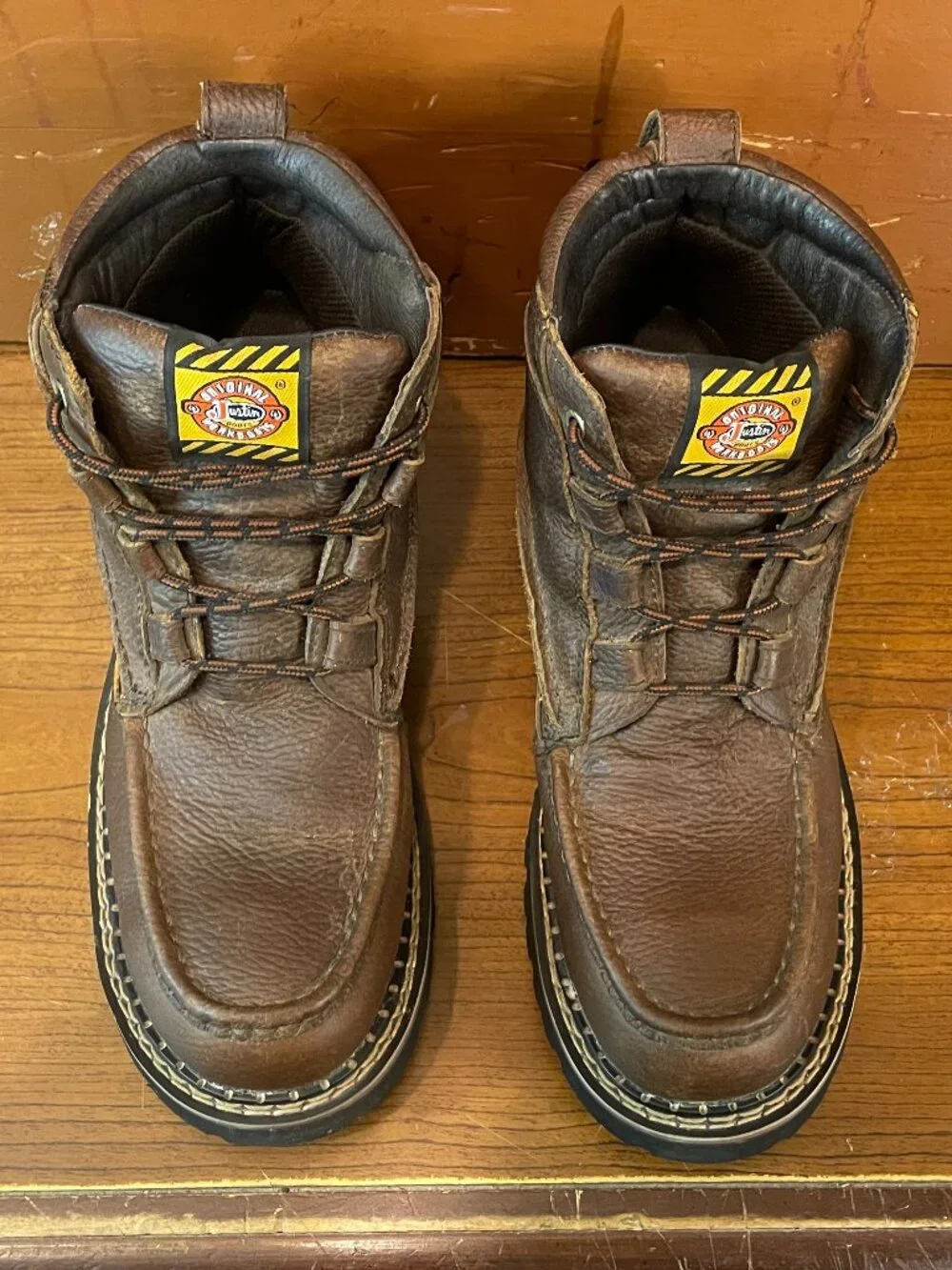 JUSTIN Men's Size 10.5 M Brown Cowhide Leather Steel Toe Ankle Boots WK900